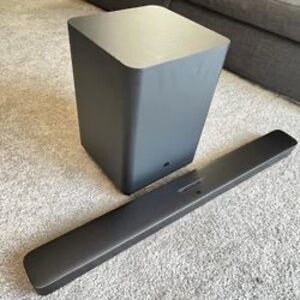Black Soundbar and Subwoofer Set